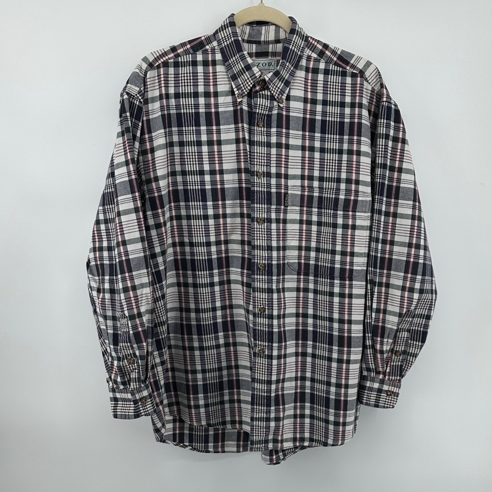 Izod VTG Western Rugged Streetwear Navy/White Plaid Button Down FlannelShirt SzM